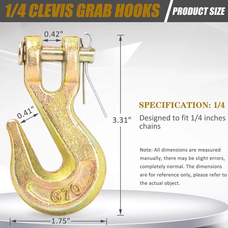 9TH SHOP 1/4 Chain Hook, Heavy Duty 1/4 Chain Hooks, 3600Lbs Working Load G70 Clevis Grab Hook 1/4 Inch for Trailer Truck Tow Chain Transport -Yellow Chromate Finish (4 Pack) - Image 4